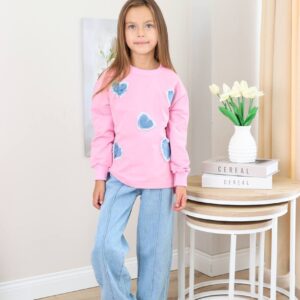 Kız Çocuk Kot Pantolon Kalp Desen Sweat Takım