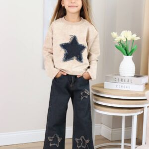 Kız Çocuk Kot Pantolon Yıldız Desen Sweat Takım
