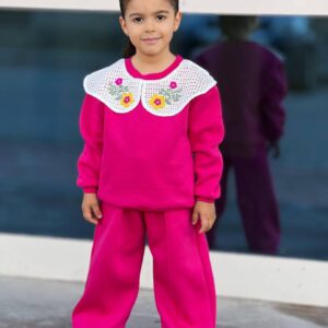 Kız Çocuk Örme Yaka Şardonlu Takım