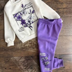 Çiçek Baskılı Şardonlu Kız Çocuk Alt Üst Takım