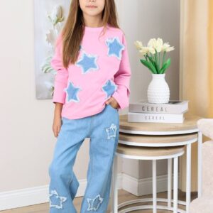 Kız Çocuk Kot Pantolon Yıldız Desen Sweat Takım