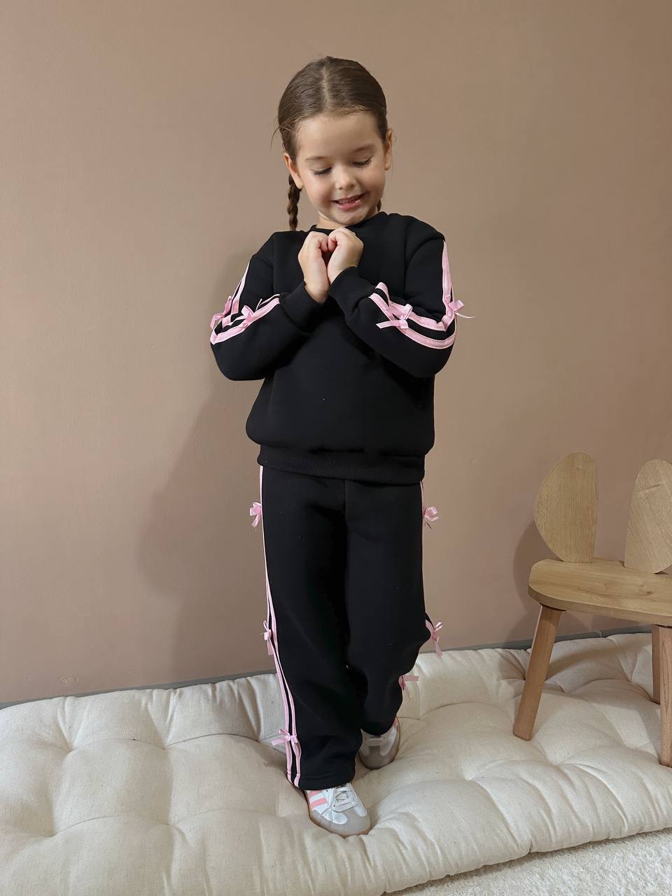 Kurdele Şerit Detaylı Kız Çocuk Şardonlu Alt Üst Takım - Görsel 12