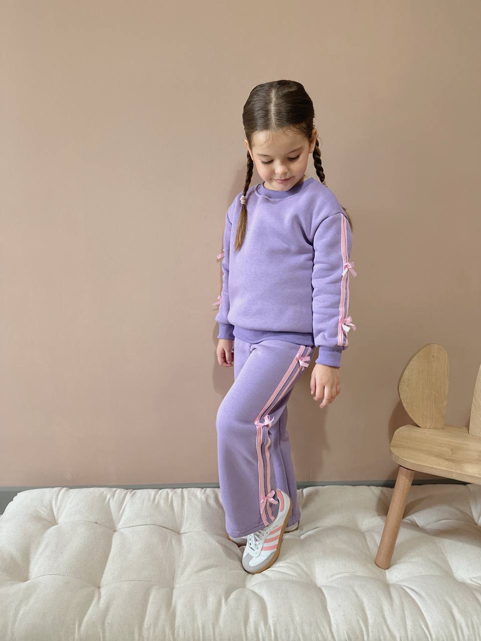 Kurdele Şerit Detaylı Kız Çocuk Şardonlu Alt Üst Takım