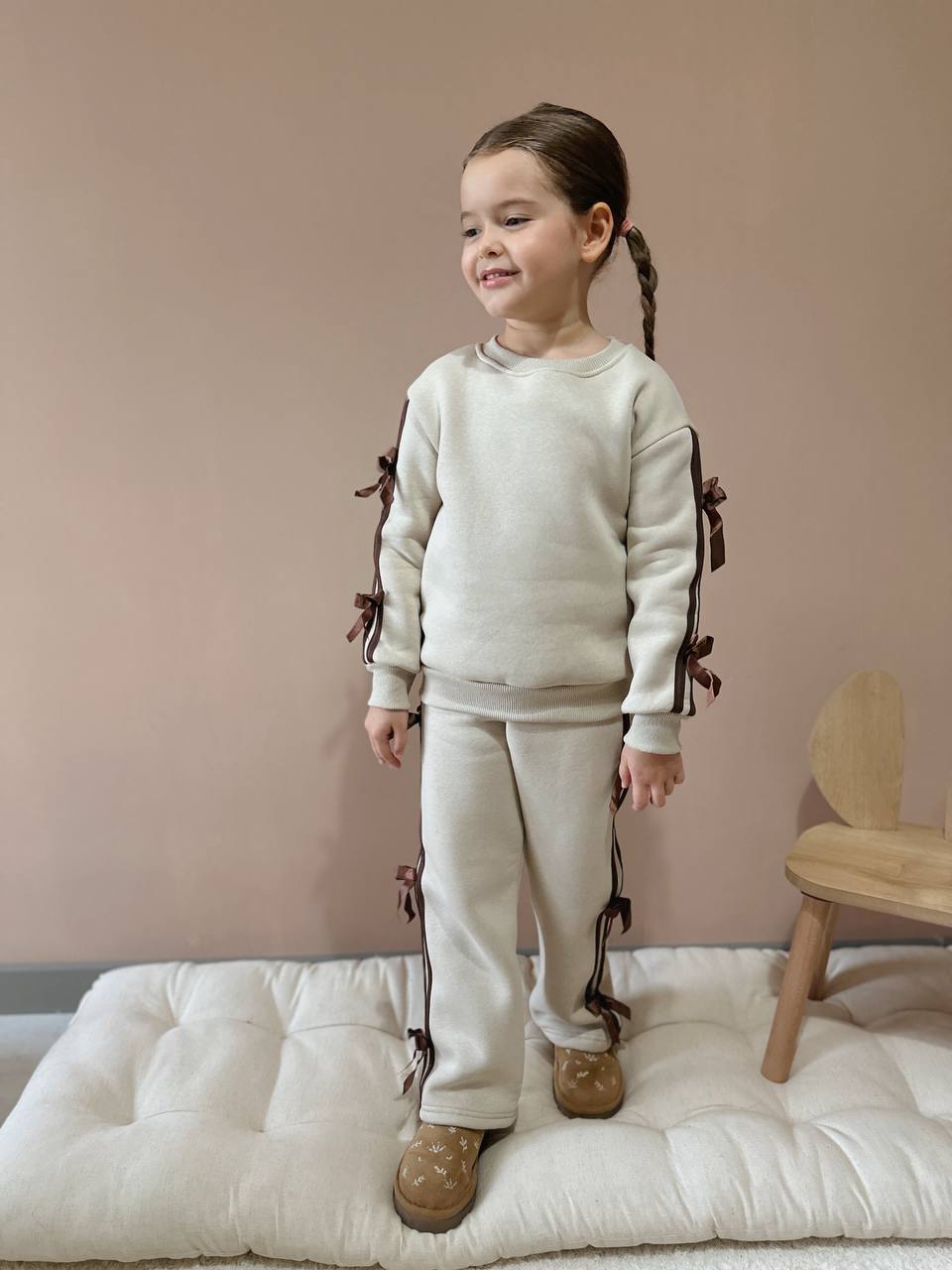 Kurdele Şerit Detaylı Kız Çocuk Şardonlu Alt Üst Takım - Görsel 7