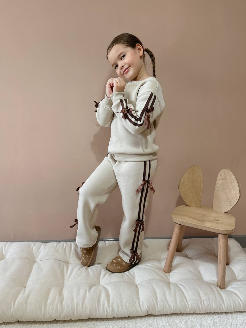 Kurdele Şerit Detaylı Kız Çocuk Şardonlu Alt Üst Takım - Görsel 6