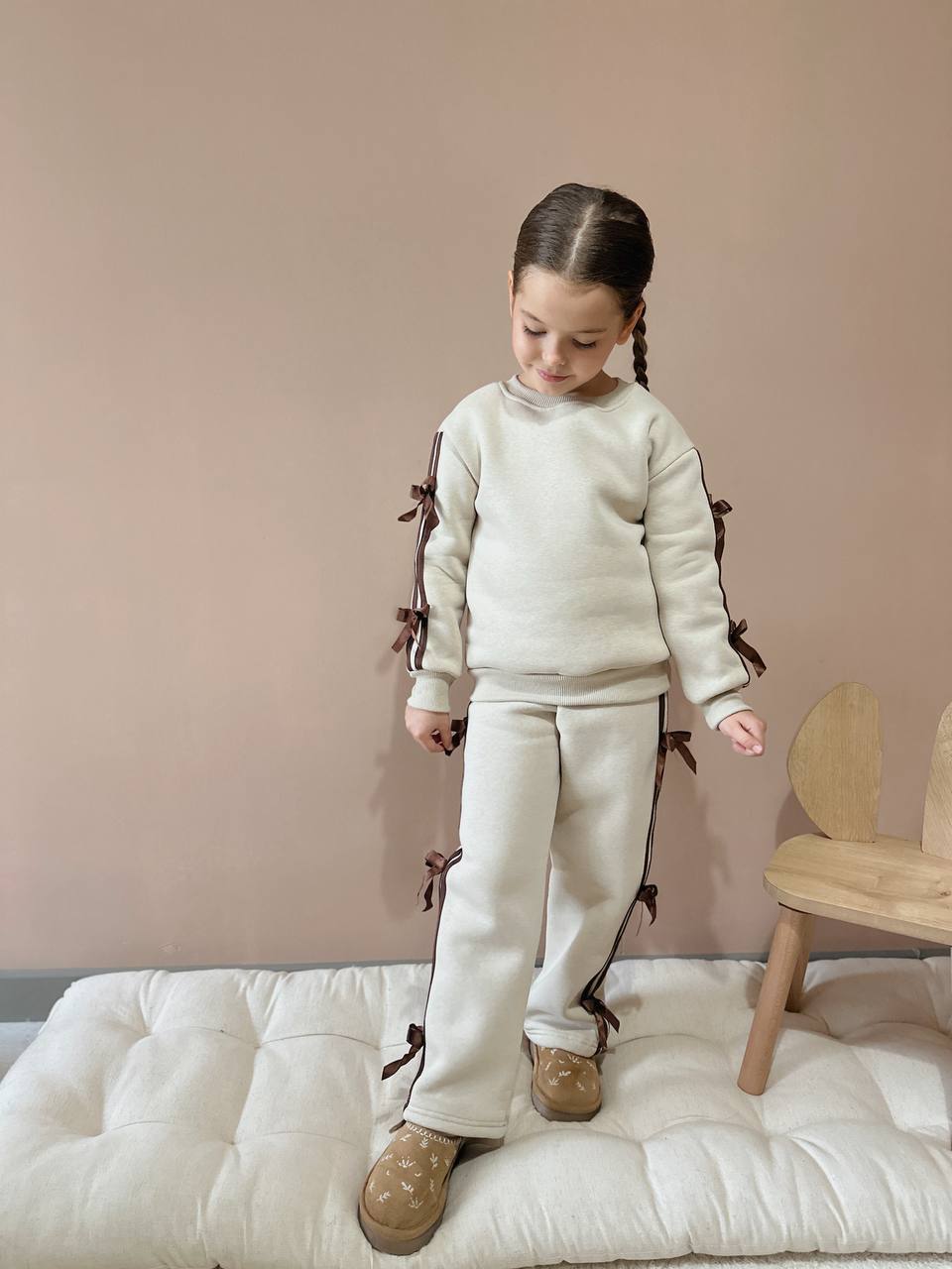 Kurdele Şerit Detaylı Kız Çocuk Şardonlu Alt Üst Takım - Görsel 8