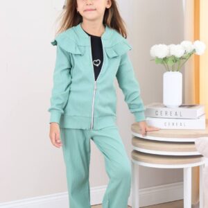 Kız Çocuk Hırka Badi Fitilli Kumaş 3Lü Takım