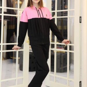 Kız Çocuk Pile Detay Fermuarlı Kapşonlu Takım