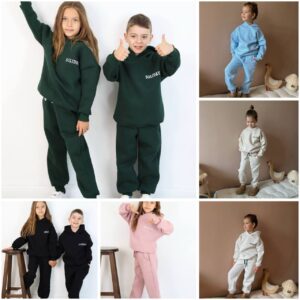 Unisex Kız/Erkek Çocuk Kapşonlu Şardonlu Eşofman Takımı