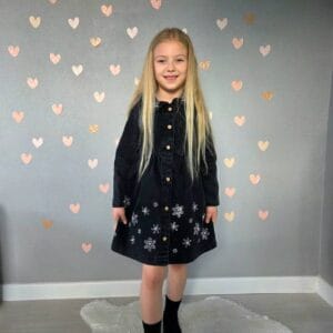 Kız Çocuk Papatya Taşlı Kot Elbise