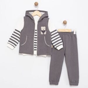 3lü Yelekli Kapşonlu Bebek Takımı