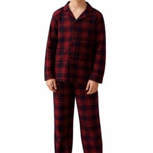 Erkek Çocuk Düğmeli Süet Kumaş Ekose Pijama Takımı