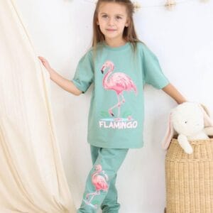 Flamingo Baskılı Yeşil Mevsimlik Eşofman Takımı