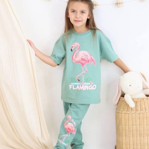 Flamingo Baskılı Yeşil Mevsimlik Eşofman Takımı