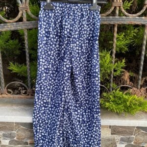 Kız Çocuk Bürümcük Kumaş Yazlık Pantolon Lacivert/Beyaz Küçük Çiçek