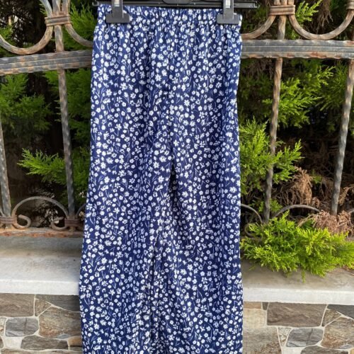 Kız Çocuk Bürümcük Kumaş Yazlık Pantolon Lacivert/Beyaz Küçük Çiçek