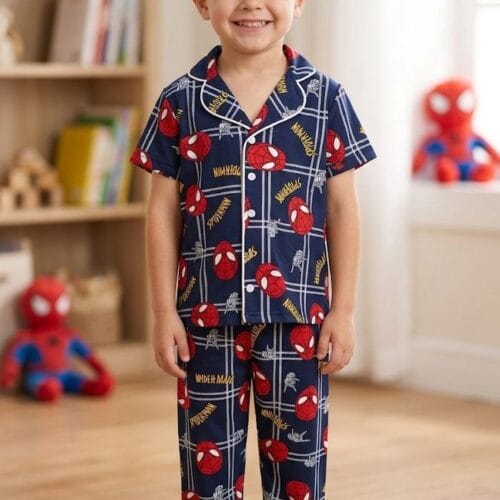Erkek Çocuk Düğmeli Yazlık Kısa Kollu Pijama Takımı Pamuk Kumaş
